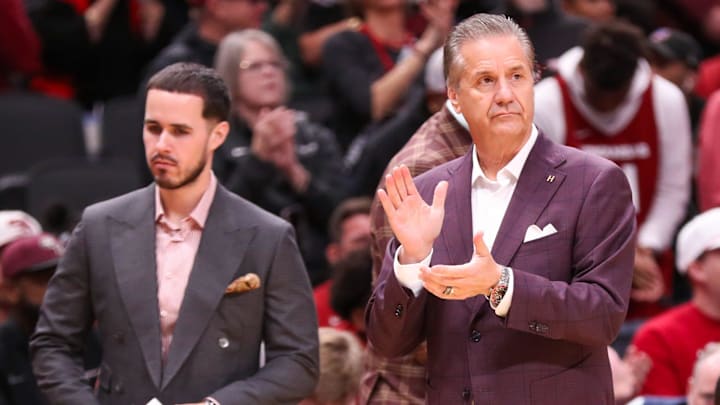 Arkansas head coach John Calipari looks on before a non-conference men's basketball game, Saturday, Dec. 13, 2025, in American Airlines Center in Dallas. Arkansas head coach John Calipari looks on before a non-conference men's basketball game, Saturday, Dec. 13, 2025, in American Airlines Center in Dallas.