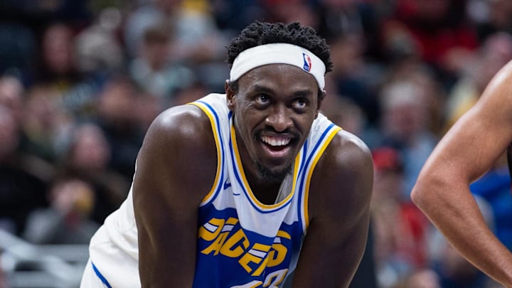 Nov 29, 2025; Indianapolis, Indiana, USA; Indiana Pacers forward Pascal Siakam (43) reacts against the Chicago Bulls during the second half at Gainbridge Fieldhouse. Mandatory Credit: Trevor Ruszkowski-Imagn Images Nov 29, 2025; Indianapolis, Indiana, USA; Indiana Pacers forward Pascal Siakam (43) reacts against the Chicago Bulls during the second half at Gainbridge Fieldhouse. Mandatory Credit: Trevor Ruszkowski-Imagn Images