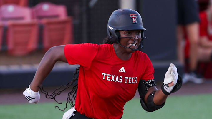 Texas Tech's NiJaree Canady runs to first base during an intrasquad softball scrimmage, Thursday, Sept. 11, 2025, at Rocky Johnson Field. Texas Tech's NiJaree Canady runs to first base during an intrasquad softball scrimmage, Thursday, Sept. 11, 2025, at Rocky Johnson Field.