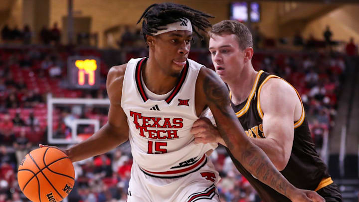 Texas Tech's JT Toppin looks to make a move against Wyoming during a non-conference basketball game, Wednesday, Nov. 13, 2024, in United Supermarkets Arena.
