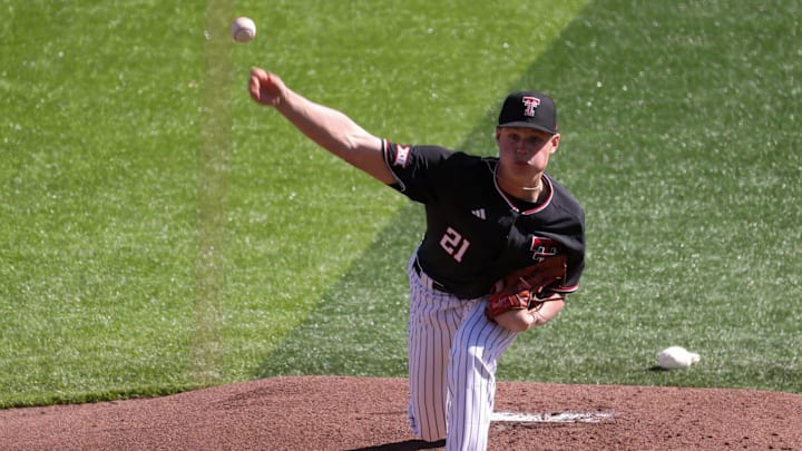 Texas Tech's Jackson Burns pitches against UAlbany during a non-conference baseball game, Friday, Feb. 20, 2026, at Rip Griffin Park. Texas Tech's Jackson Burns pitches against UAlbany during a non-conference baseball game, Friday, Feb. 20, 2026, at Rip Griffin Park.