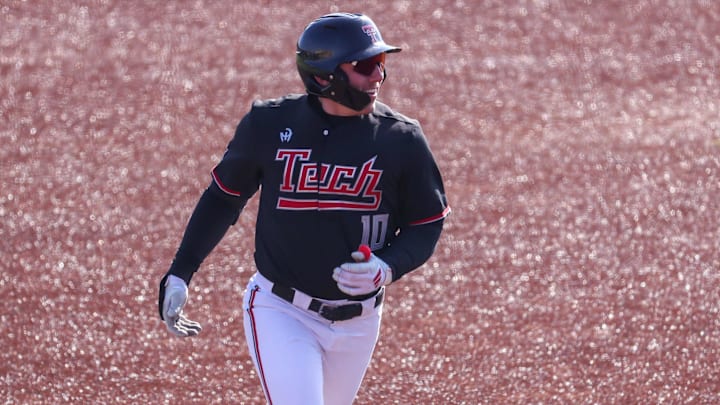 Logan Hughes rounds the bases after hitting a home run during the Texas Tech baseball team's alumni game, Saturday, Jan. 31, 2026, at Rip Griffin Park. Logan Hughes rounds the bases after hitting a home run during the Texas Tech baseball team's alumni game, Saturday, Jan. 31, 2026, at Rip Griffin Park.