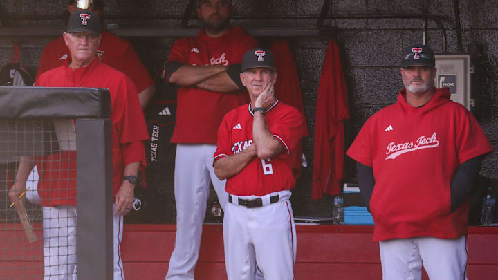 Tim Tadlock (center) and Texas Tech's coaches look on during a non-conference Division I baseball game, Tuesday, March 31, 2026, at Rip Griffin Park. Tim Tadlock (center) and Texas Tech's coaches look on during a non-conference Division I baseball game, Tuesday, March 31, 2026, at Rip Griffin Park.