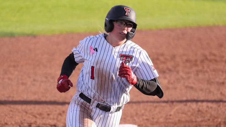 Texas Tech's Mia Williams rounds the bases after hitting a home run against Tarleton State during a non-conference softball game, Tuesday, April 28, 2026, at Tracy Sellers Field.