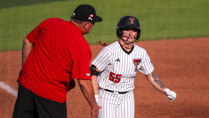 Texas Tech's Kaitlyn Terry rounds the bases after hitting a home run against Tarleton State during a non-conference softball game, Tuesday, April 28, 2026, at Tracy Sellers Field.