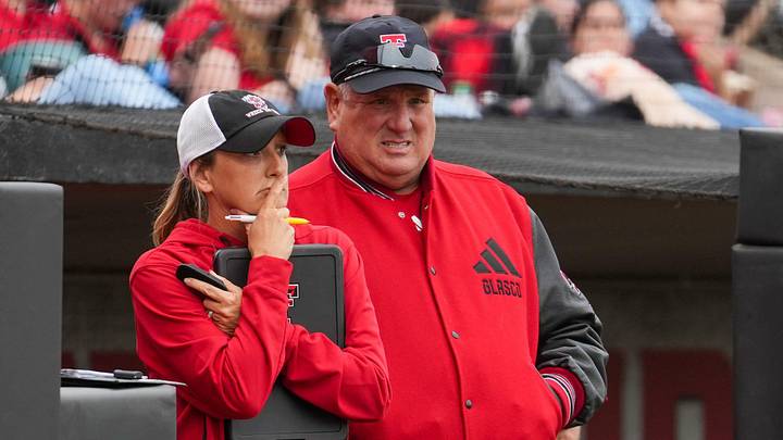 Texas Tech coaches Gerry Glasco (right) and Tara Archibald watch from the dugout during a Big 12 Conference softball game, Friday, May 1, 2026, at Tracy Sellers Field. Texas Tech coaches Gerry Glasco (right) and Tara Archibald watch from the dugout during a Big 12 Conference softball game, Friday, May 1, 2026, at Tracy Sellers Field.