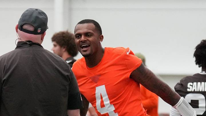 Deshaun Watson stretches at the Browns OTA camp in Berea on May 20, 2026. Deshaun Watson stretches at the Browns OTA camp in Berea on May 20, 2026.