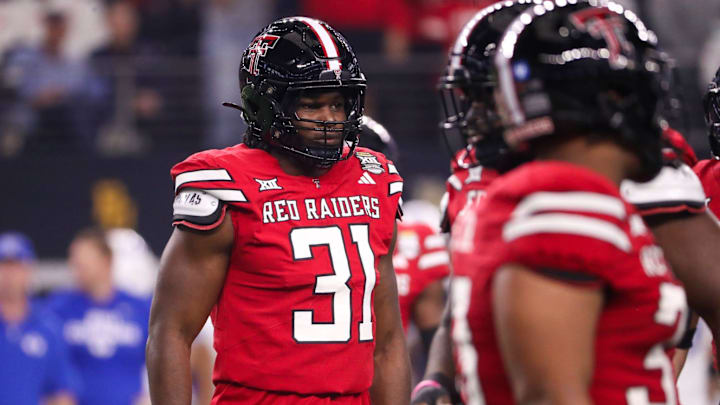 Texas Tech's David Bailey looks to the sideline during the Big 12 Conference championship football game, Saturday, Nov. 6, 2025, at AT&T Stadium in Arlington.