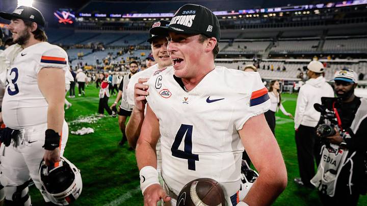 Dec 27, 2025; Jacksonville, FL, USA; Virginia Cavaliers quarterback Chandler Morris (4) celebrates after defeating the Missouri Tigers at EverBank Stadium. Mandatory Credit: Travis Register-Imagn Images Dec 27, 2025; Jacksonville, FL, USA; Virginia Cavaliers quarterback Chandler Morris (4) celebrates after defeating the Missouri Tigers at EverBank Stadium. Mandatory Credit: Travis Register-Imagn Images