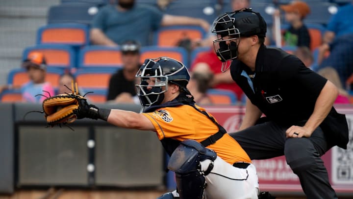 Akron RubberDucks catcher Cooper Ingle at Canal Park on July 10. Akron RubberDucks catcher Cooper Ingle at Canal Park on July 10.