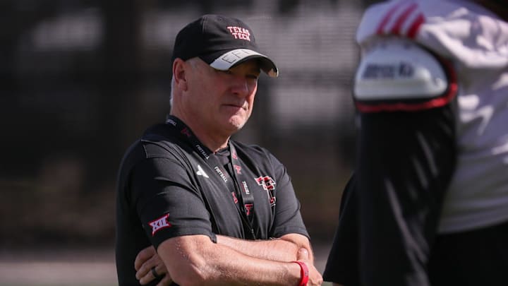 Texas Tech head coach Joey McGuire looks on during spring football practice.