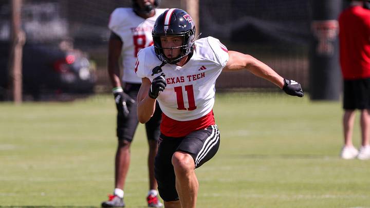 Receiver Tyson Turner goes through a drill during Texas Tech football practice, Tuesday, August 5, 2025, at the Womble Football Center. Receiver Tyson Turner goes through a drill during Texas Tech football practice, Tuesday, August 5, 2025, at the Womble Football Center.