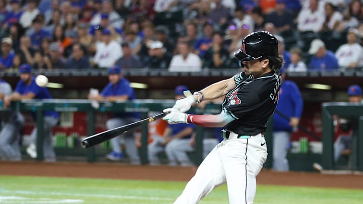 Arizona Diamondbacks outfielder Corbin Carroll (7) swings at a pitch on Aug. 28, 2024 at Chase Field in Phoenix.