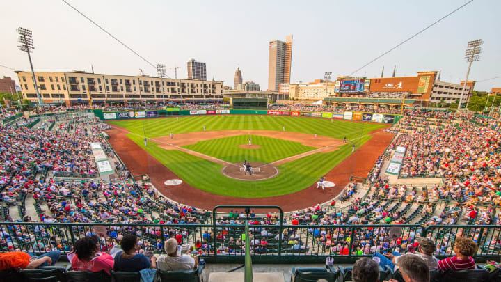Baseball fans enjoy a game at Parkview Field in Fort Wayne   s central business district. Home to the Class A Fort Wayne TinCaps, an affiliate of Major League Baseball's San Diego Padres, Parkview Field has been recognized numerous times as one of the best minor-league ballparks in the United States. It also is the site of more than 400 non-baseball events each year.