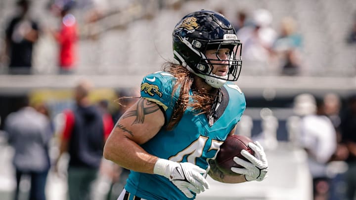 Sep 21, 2025; Jacksonville, Florida, USA; Jacksonville Jaguars linebacker Dennis Gardeck (47) warms up during pregame against the Houston Texans at EverBank Stadium. Mandatory Credit: Travis Register-Imagn Images Sep 21, 2025; Jacksonville, Florida, USA; Jacksonville Jaguars linebacker Dennis Gardeck (47) warms up during pregame against the Houston Texans at EverBank Stadium. Mandatory Credit: Travis Register-Imagn Images