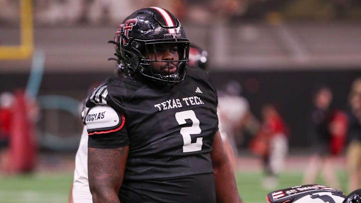 Texas Tech's Lee Hunter goes through a drill during spring practice, Tuesday, April 1, 2025, at the Womble Football Center. Texas Tech's Lee Hunter goes through a drill during spring practice, Tuesday, April 1, 2025, at the Womble Football Center.
