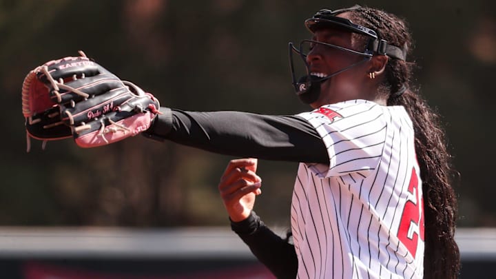 Texas Tech's NiJaree Canady reacts to a strikeout against Texas A&M-Corpus Christi during a Division I non-conference softball game, Saturday, Feb. 28, 2026, at Rocky Johnson Field.