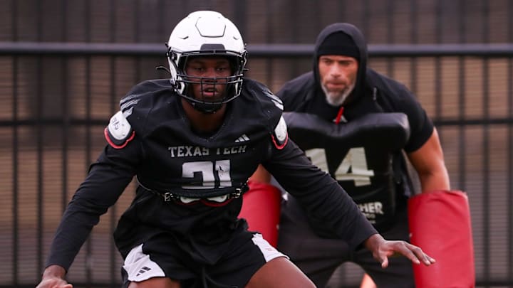 Texas Tech's David Bailey goes through a drill as the Red Raiders practice ahead of the Orange Bowl College Football Playoff game, Saturday, Dec. 27, 2025, at the Womble Football Center.