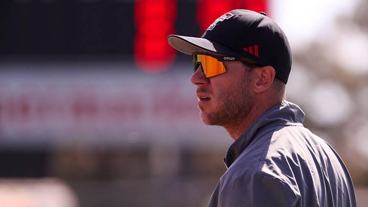 Texas Tech assistant coach Hunter Veach looks on against Indiana during a non-conference Division I softball game, Sunday, Feb. 23, 2025, at Rocky Johnson Field. Texas Tech assistant coach Hunter Veach looks on against Indiana during a non-conference Division I softball game, Sunday, Feb. 23, 2025, at Rocky Johnson Field.