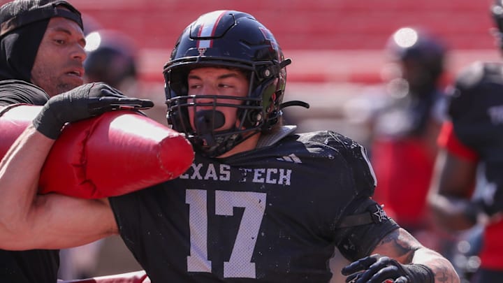 Texas Tech's Isaac Smith goes through a drill during spring football practice, Tuesday, April 15, 2025, at Jones AT&T Stadium. Texas Tech's Isaac Smith goes through a drill during spring football practice, Tuesday, April 15, 2025, at Jones AT&T Stadium.