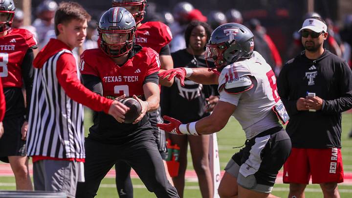 Texas Tech's Brendan Sorsby goes through a drill during spring football practice, Thursday, April 9, 2026, at the Womble Football Center. Texas Tech's Brendan Sorsby goes through a drill during spring football practice, Thursday, April 9, 2026, at the Womble Football Center.