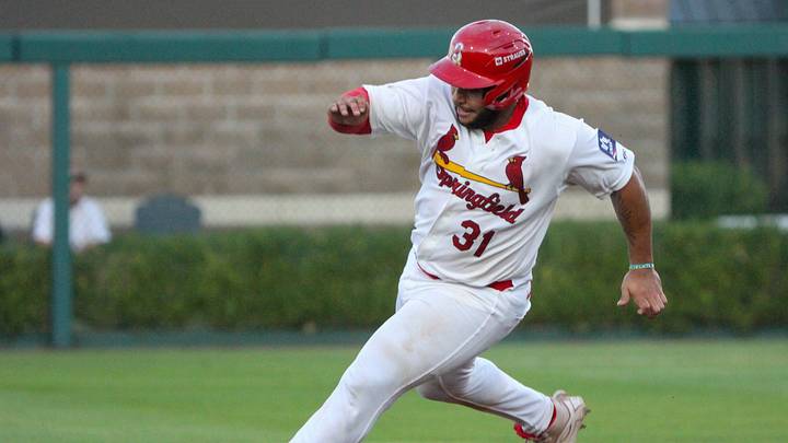 Springfield Cardinals' Rainiel Rodriguez sprints to third base against the Amarillo Sod Poodles in Game two of the Texas League Championship series in Springfield, Missouri on Tuesday, Sept. 22.