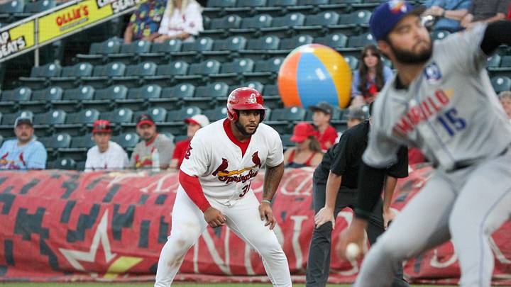 Springfield Cardinals' Rainiel Rodriguez watches on against the Amarillo Sod Poodles in Game two of the Texas League Championship series in Springfield, Missouri on Tuesday, Sept. 22.