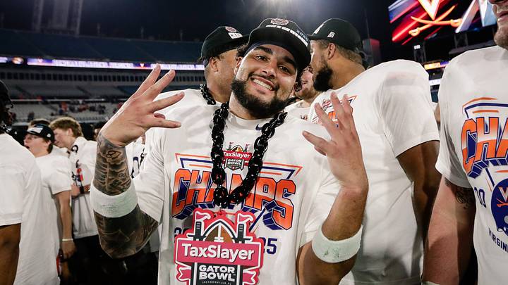 Dec 27, 2025; Jacksonville, FL, USA; Virginia Cavaliers safety Antonio Clary (0) celebrates after defeating the Missouri Tigers at EverBank Stadium. Mandatory Credit: Travis Register-Imagn Images Dec 27, 2025; Jacksonville, FL, USA; Virginia Cavaliers safety Antonio Clary (0) celebrates after defeating the Missouri Tigers at EverBank Stadium. Mandatory Credit: Travis Register-Imagn Images
