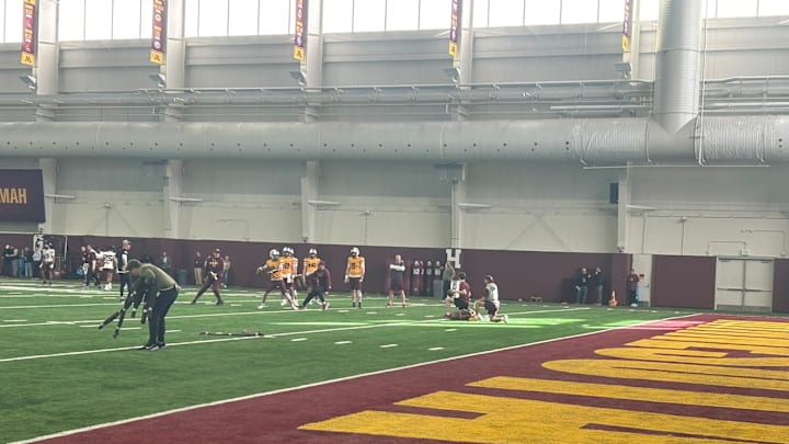Minnesota's QB room going through spring practice on April 7.