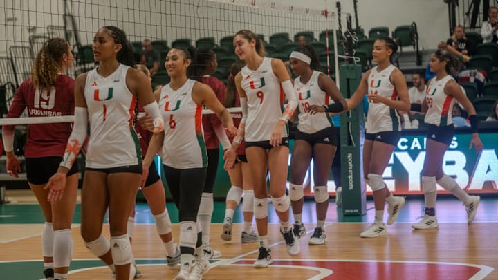Players line up for handshakes before the match at in Coral Gables, Florida on September 19th. Mandatory Credit: Helms