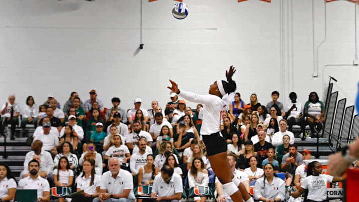 Junior, Flormarie Heredia Colon serves the ball against FSU in match on Sept. 29, 2024. Mandatory Credit: Lorelei DiSanto, Contributing Photographer, 