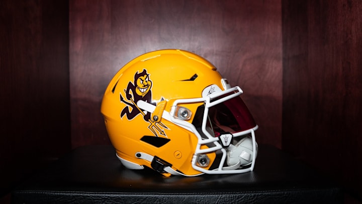 Arizona State's throwback "Sparky" helmet with a white facemask.