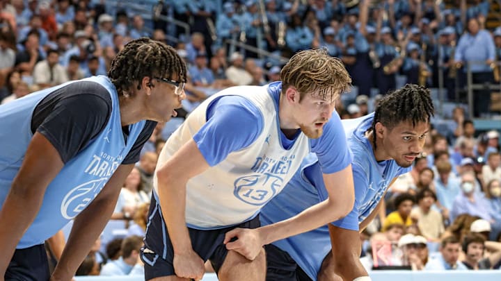 James Brown, Henri Veesaar and Jarin Williamson at the Blue-White Scrimmage on Oct. 4, 2025. James Brown, Henri Veesaar and Jarin Williamson at the Blue-White Scrimmage on Oct. 4, 2025.