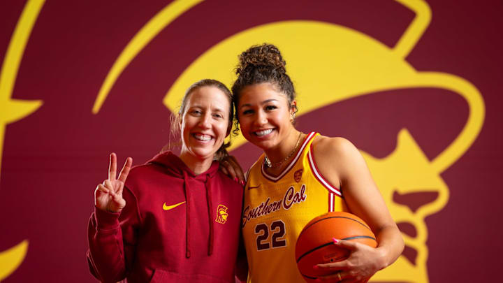 USC guard Talia von Oelhoffen posing for a picture while on a visit to USC.