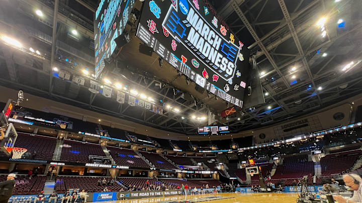 Rocket Arena in Cleveland, Ohio ahead of Alabama's Round of 64 matchup with Robert Morris Rocket Arena in Cleveland, Ohio ahead of Alabama's Round of 64 matchup with Robert Morris
