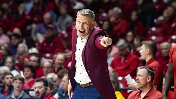 Alabama head coach Nate Oats calls a play in the second half against Clemson on Dec. 3, 2025.