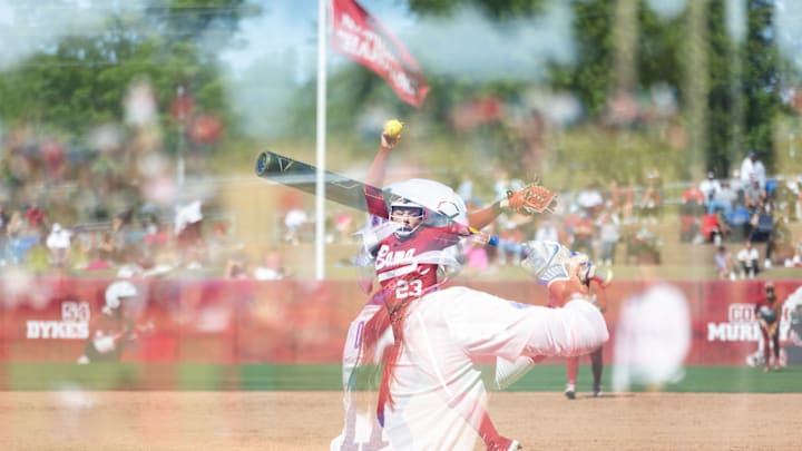 Alabama pitcher Jocelyn Briski faces Kentucky's outfielder Reaghan Oney in the third game of the series on April. 19, 2026. (photographed by multiple exposure in camera not edited by photoshop)
