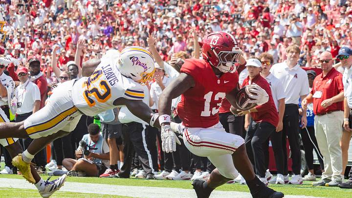 Alabama Running Back EJ Crowell runs in for a touchdown in the first half of the game against ECU on Sept 5, 2026. Alabama Running Back EJ Crowell runs in for a touchdown in the first half of the game against ECU on Sept 5, 2026.