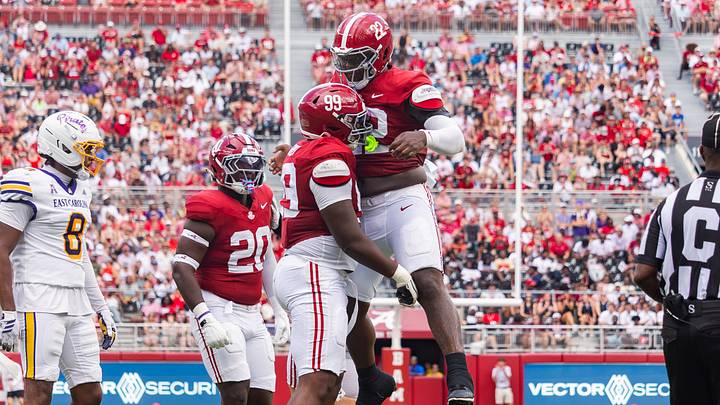Alabama Defensive Linemen Terrance Green and Kedrick Bingley-Jones celebrate a play in the game against ECU on Sept 5, 2026. Alabama Defensive Linemen Terrance Green and Kedrick Bingley-Jones celebrate a play in the game against ECU on Sept 5, 2026.