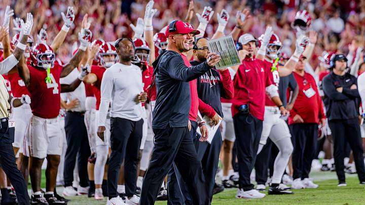 Alabama head coach Kalen DeBoer gets animated after Keelon Russell was marked short of a touchdown in the second half of the game against South Carolina on Sept 26, 2026. Alabama head coach Kalen DeBoer gets animated after Keelon Russell was marked short of a touchdown in the second half of the game against South Carolina on Sept 26, 2026.