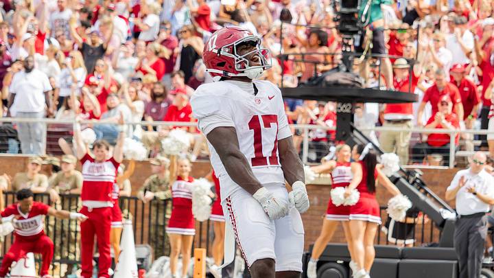 Alabama running back Trae'shawn Brown celebrates a touchdown in the first half of the game against Mississippi State Oct 3, 2026. Alabama running back Trae'shawn Brown celebrates a touchdown in the first half of the game against Mississippi State Oct 3, 2026.