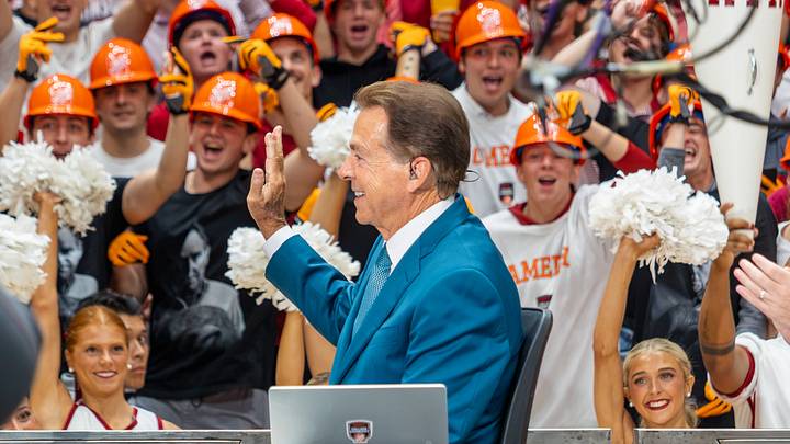 Former head coach Nick Saban waves to fan during ESPN's College GameDay in Coleman Coliseum before the game against Georgia on Oct 10, 2026. Former head coach Nick Saban waves to fan during ESPN's College GameDay in Coleman Coliseum before the game against Georgia on Oct 10, 2026.