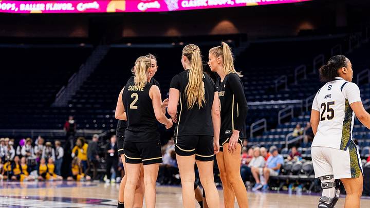 Wake Forest Women's Basketball team huddles against the California Golden Bears in the ACC Tournament. Wake Forest Women's Basketball team huddles against the California Golden Bears in the ACC Tournament.