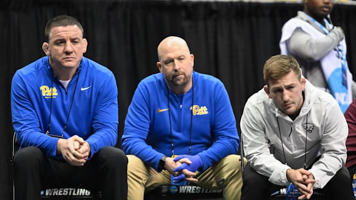 Pitt Wrestling Head Coach Keith Gavin, athletic trainer Brian Bonnar and assistant coach Luke Pletcher 