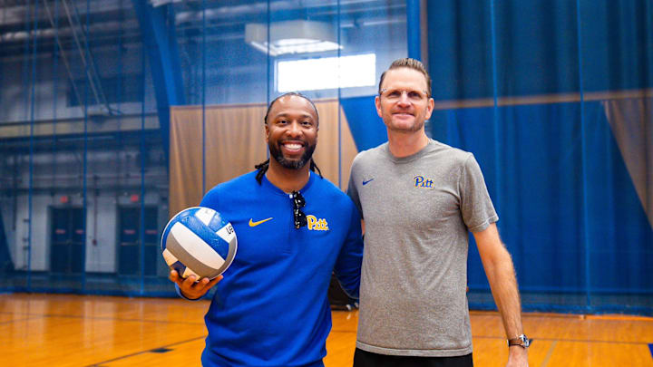 Legendary Pitt WR Larry Fitzgerald and Pitt Volleyball Head Coach Dan Fisher Legendary Pitt WR Larry Fitzgerald and Pitt Volleyball Head Coach Dan Fisher