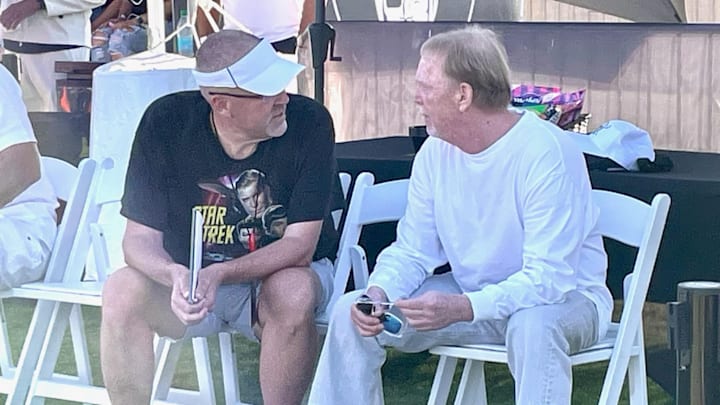 Las Vegas Raiders Owner Mark Davis, and Sports Illustrated Beat Writer Hondo Carpenter Talking in Costa Mesa, California