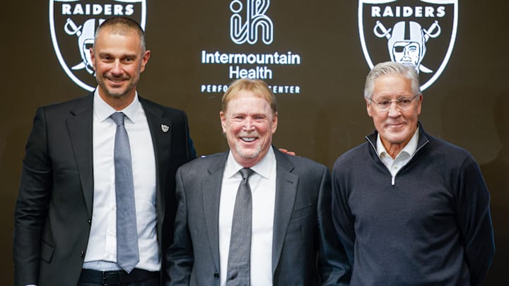 Raiders GM John Spytek, Owner Mark Davis, and Coach Pete Carroll