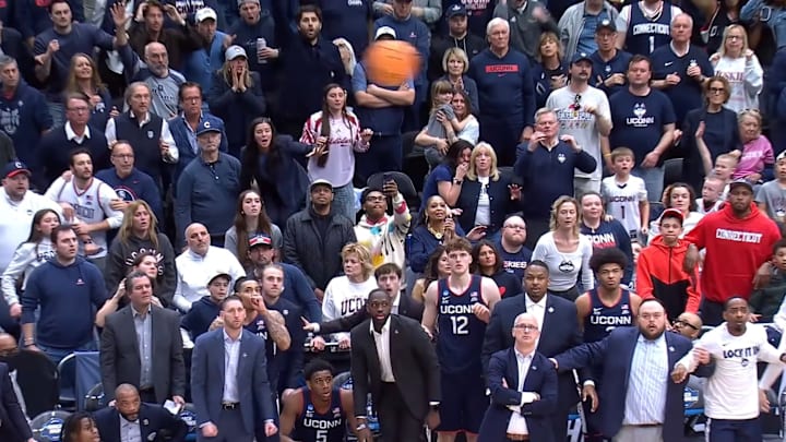 UConn coach Dan Hurley was one of many awaiting the fate of guard Braylon Mullins’s once-in-a-generation shot Sunday evening.