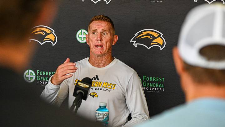 Southern Miss head coach Blake Anderson during his post-scrimmage press conference on Saturday, August 22, 2026. Southern Miss head coach Blake Anderson during his post-scrimmage press conference on Saturday, August 22, 2026.