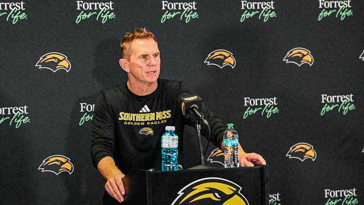 Coach Blake Anderson speaking with members of the media. Coach Blake Anderson speaking with members of the media.